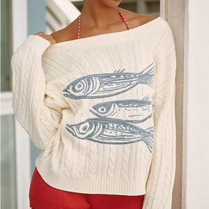 Anthro Celandine Boat-Neck Embroidered Heritage Sweater